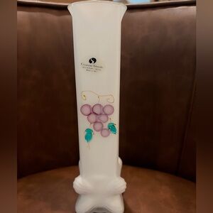 Hand Painted Vase Arte Murano  Crystal Italy Creazioni Silvestri Grapes Grapes